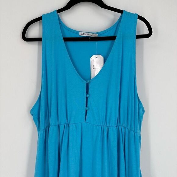 Culture Code Women's Tiered Button Front Racerback Midi Dress Blue Size 2X NWT - Picture 5 of 10